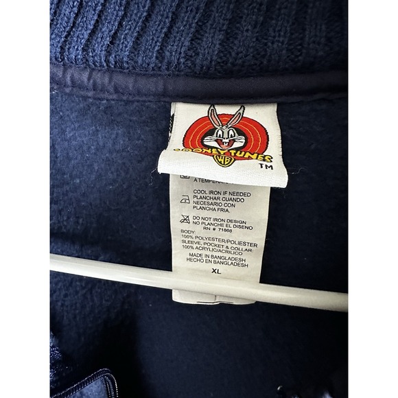 Vintage Womens Jacket Looney Tunes XL Blue Long Sleeve Zip Front Mock Neck 90s‎ - Picture 6 of 7
